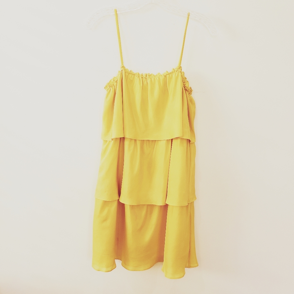 NWT ELLA MOSS YELLOW RUFFLED SILK DRESS, MEDIUM